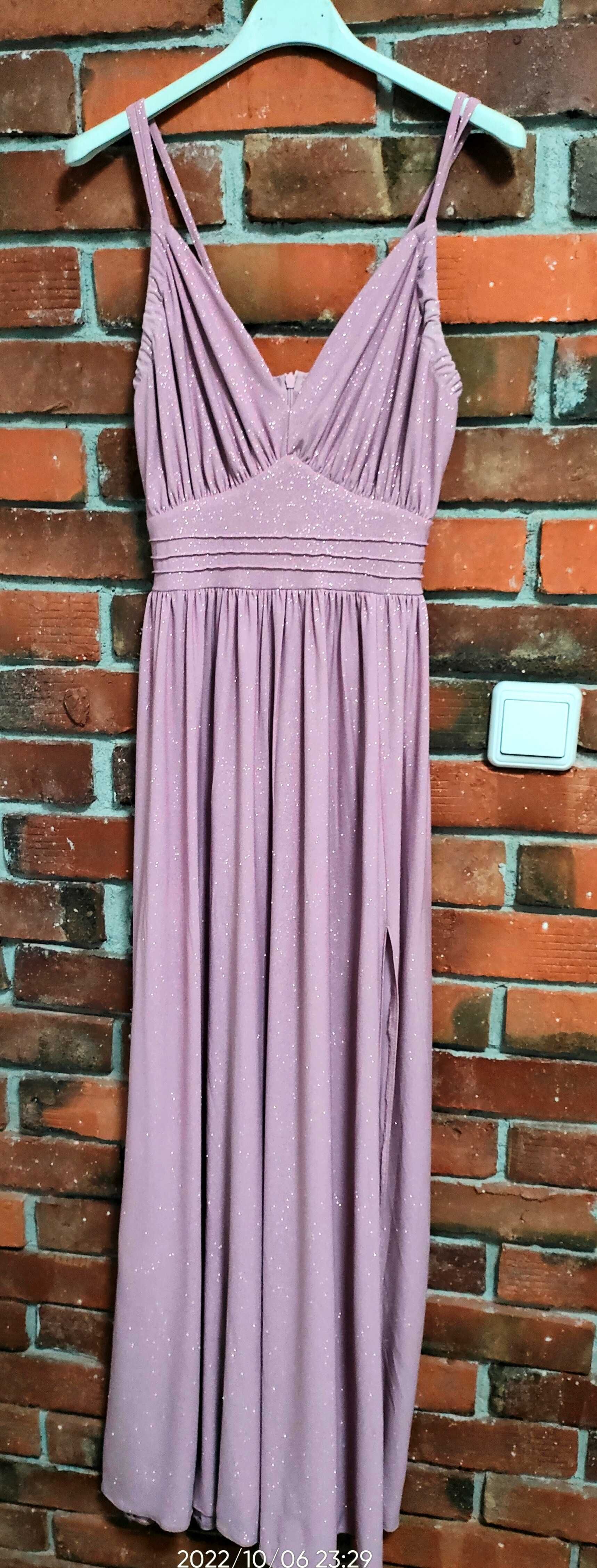 Liliowa długa sukienka maxi