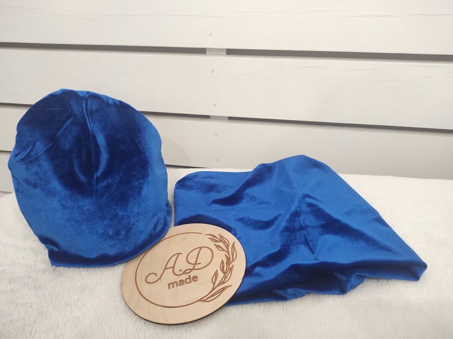 Komplet zestaw Czapka komin welur DAMSKI