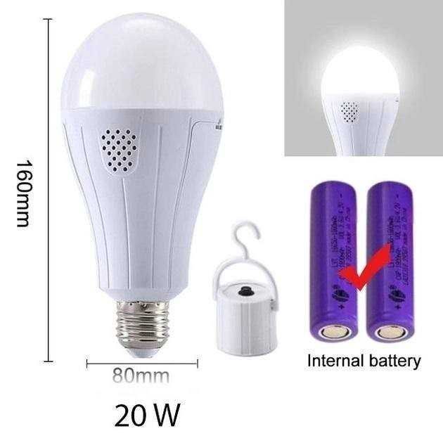 Умная LED лампа с аккумулятором – работает без электричества!  20W