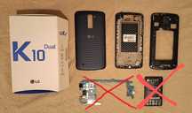 Smartfon LG K10 uszkodzony (bez płyty gł., bez baterii, ładna klapka)