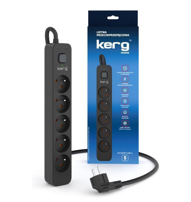 Listwa zasilająca przeciwprzepięciowa wyłącznik 5 gniazd 5m 16A M02518
