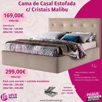 Cama de Casal Estofada c/ Cristais Malibu + Colchão Opc.