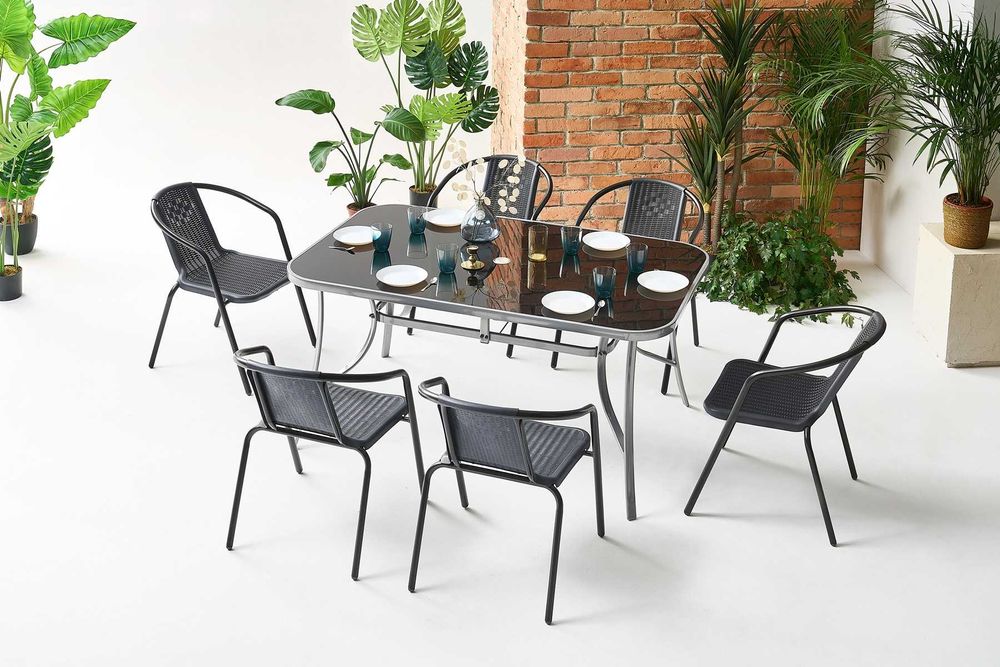 Zestaw ogrodowy na taras stół 90 cm x 150 cm x 73 cm, 6 krzeseł rattan