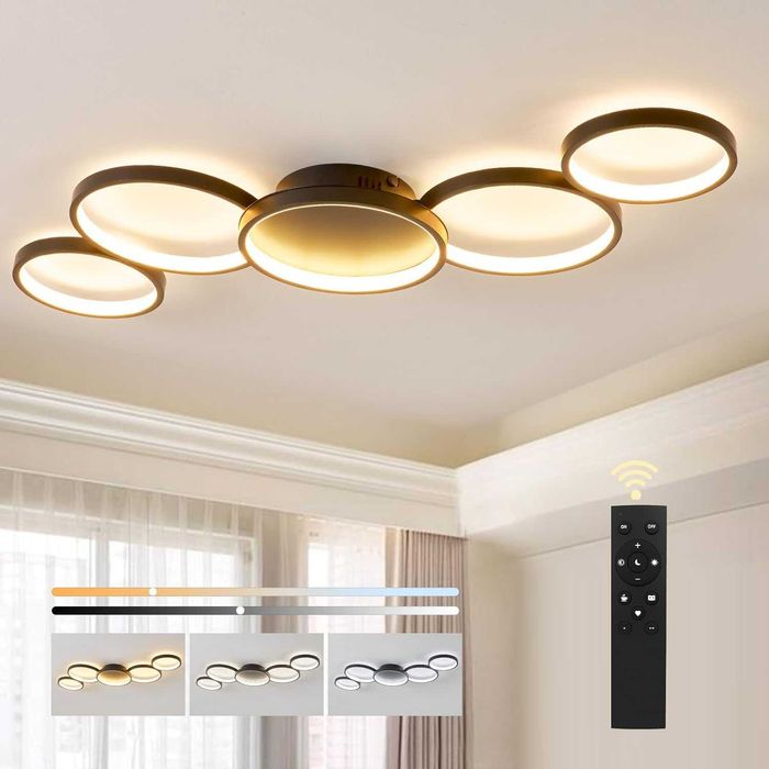 BAYHT Lampa Sufitowa LED do Salonu, Czarna, Okrągła