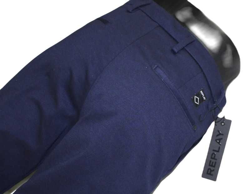 Męskie spodnie Replay - Navy ciemno-granatowe rurki nowe oryg. W30/L30
