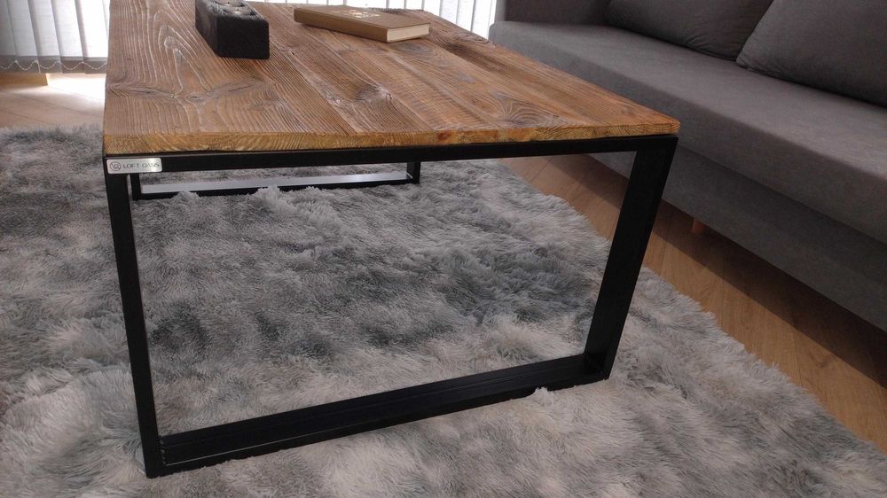 Stolik kawowy loft – stare drewno + stal, transport gratis