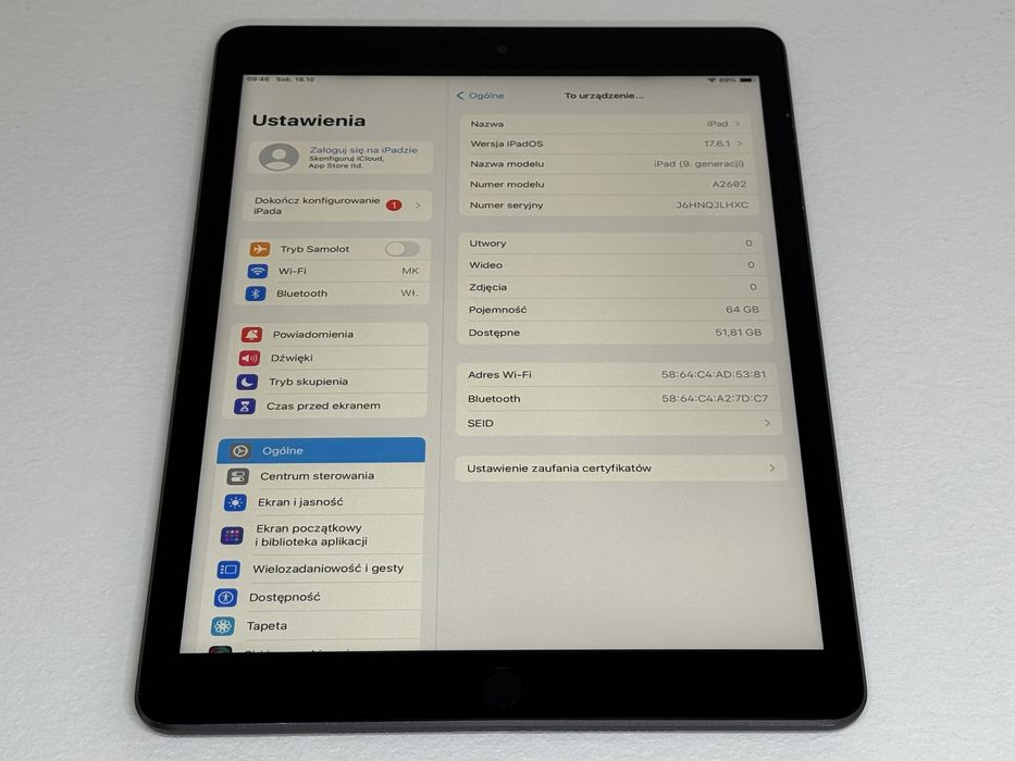 iPad 9. gen. (A2602) - 64GB - faktura VAT 23%