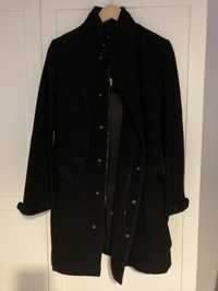 Wełniany czarny płaszcz zimowy Jetlag elegancki taliowany kurtka