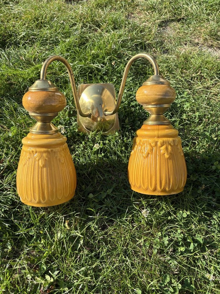 Kinkiet lampka zółty ceramiczmy  PRL
