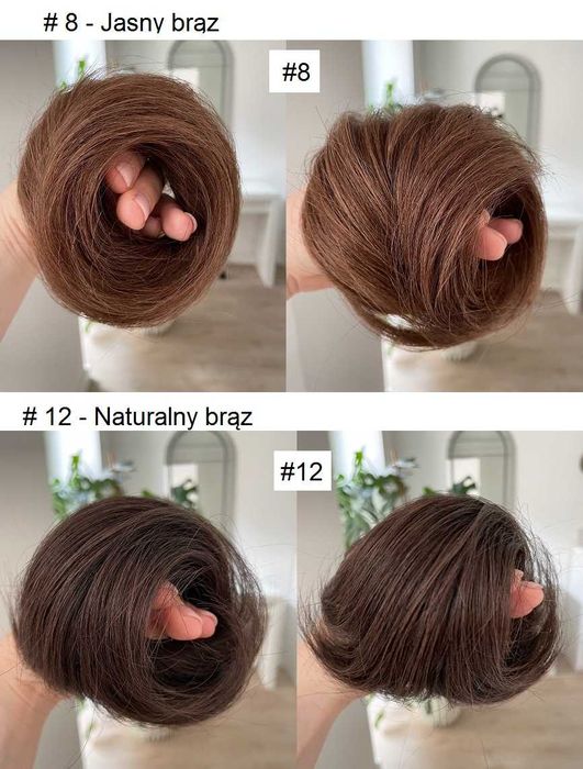 DOCZEPIANY KOK na gumce 100% WŁOSY NATURALNE jasny braz naturalny braz