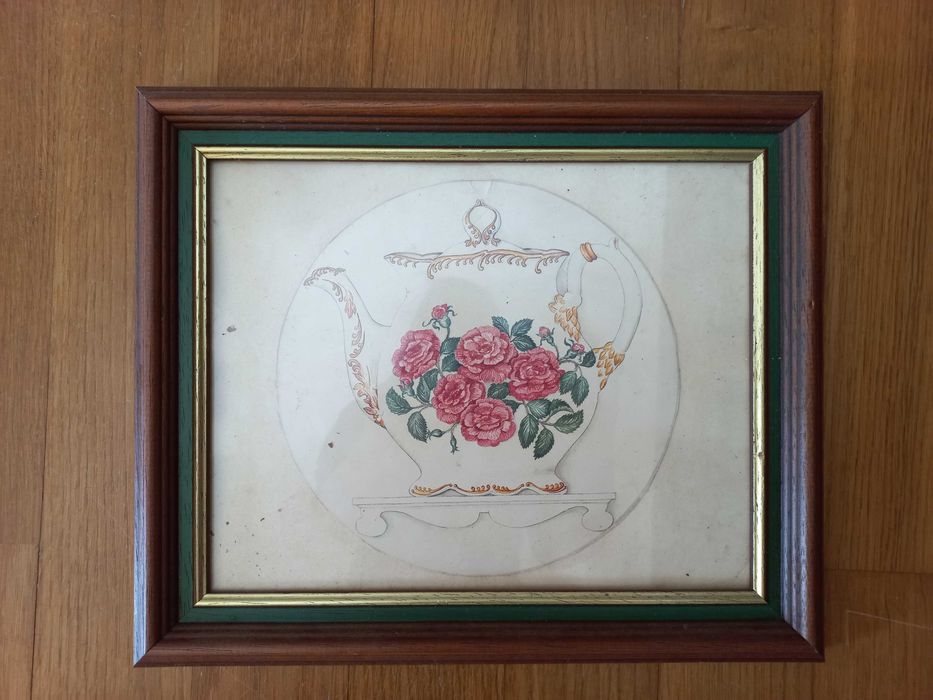 2 quadros com moldura de madeira