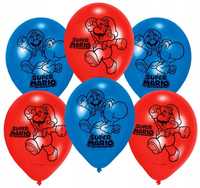 Balony SUPER MARIO niebieski czerwony 6szt