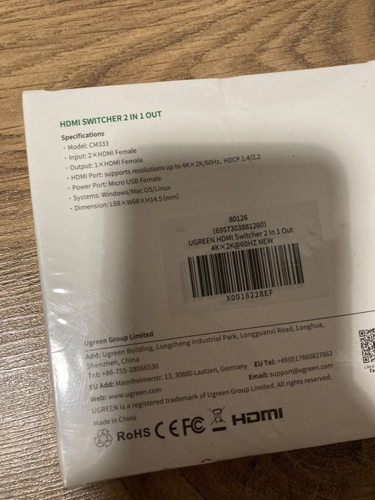 UGREEN HDMI Switcher 2in1 out 4K HD 3D vision one-click switch
