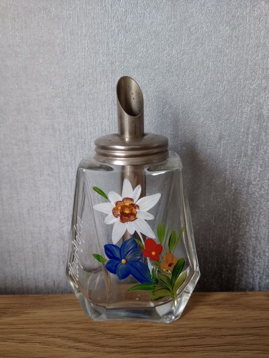 Ręcznie malowana, szklana cukierniczka. Retro