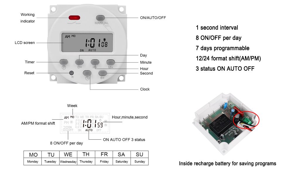 Temporizador (1 segundo) relógio programavel digital 7 dias 12V | 220V