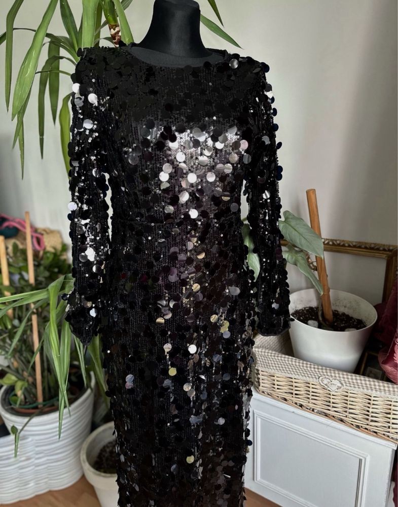 Boohoo cekinowa sukienka midaxi midi L 40 42 xl czarna