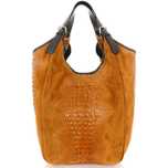 Skórzana, zamszowa duża damska torba shopper bag Vera Pelle, camel