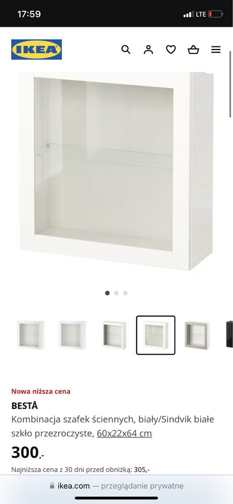 Szafki wiszące Ikea Besta 2 sztuki białe ze szkłem