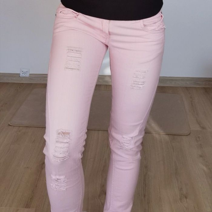 ASOS Jasnoróżowe rurki skinny jeans denim spodnie pastelowe M S 38 36