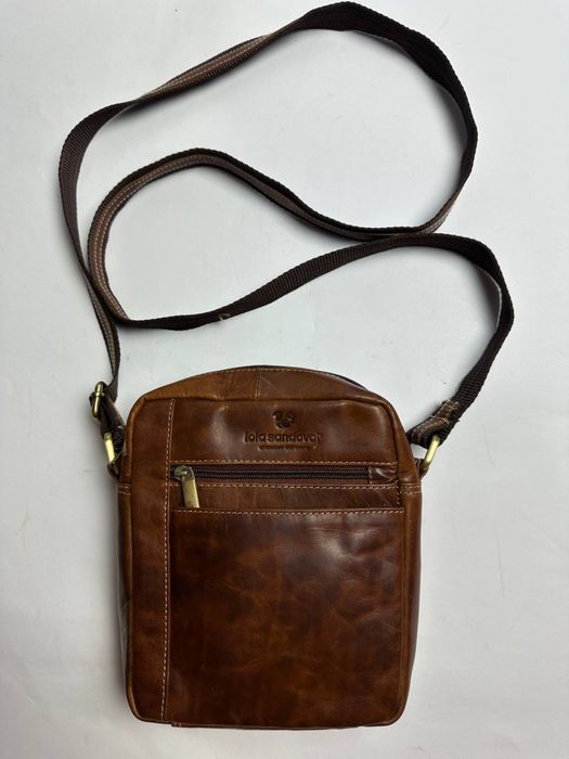 Мужская кожаная фирменная сумка на/ через плечо