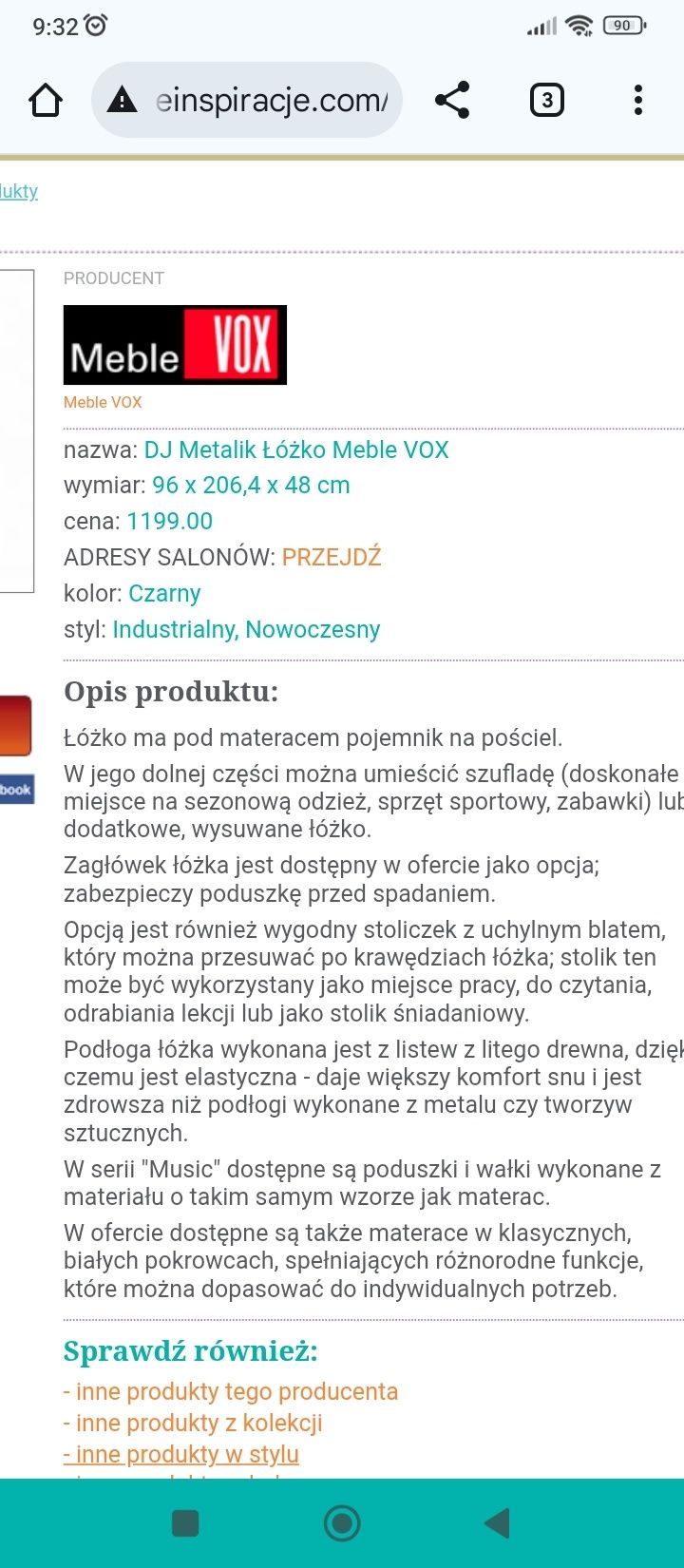 DJ Metalik Łóżko Meble VOX