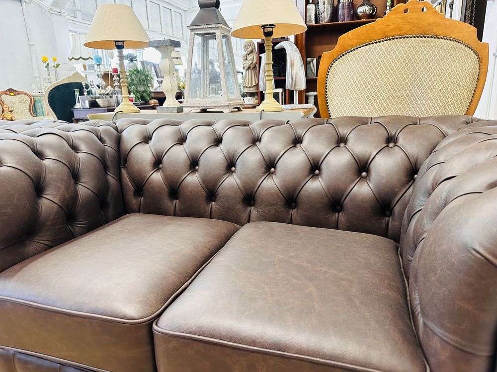 Ekskluzywny KOMPLET CHESTERFIELD ze skóry naturalnej 3+2+1 :)