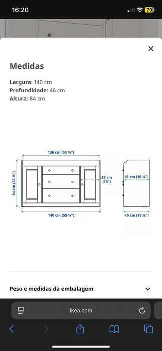 Aparador Ikea Hauga 140cmp×84alt×46prof
