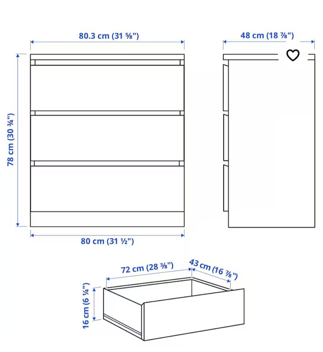 Cómoda Malm 3 gavetas