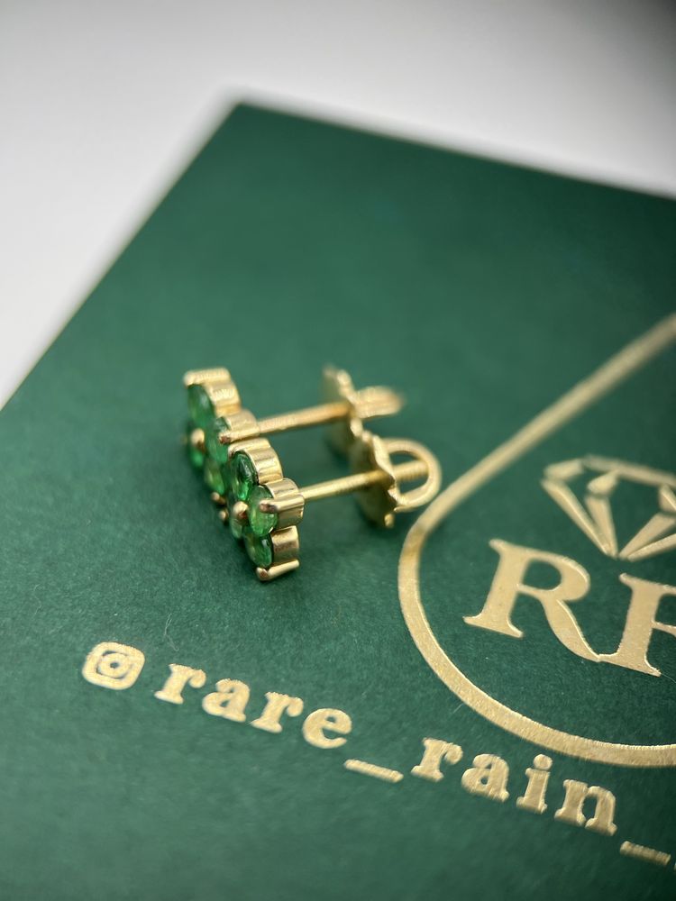 Сережки квіточки з смарагдами 1.30ct золото 585 изумруд