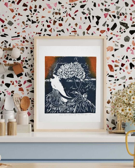 Grafika linoryt ręcznie tworzona dekoracja ścienna Vincent van Gogh
