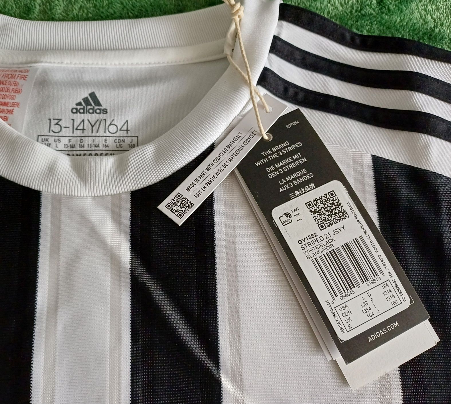 Nowa koszulka adidas striped 21 JSYY white/black 13-14Y/164