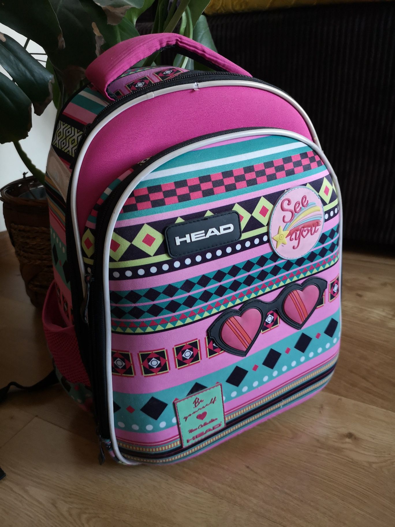 Head tornister sztywny twardy plecak duży torba walizka różowy naszywk