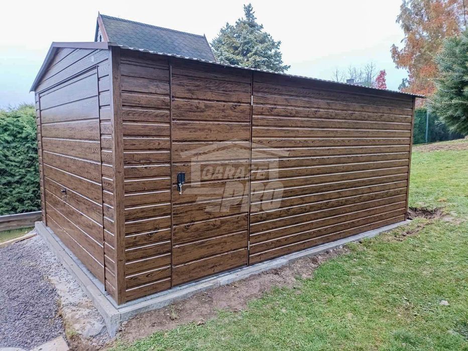 Garaż blaszany 4x6m Brama uchylna drzwi okno drewnopodobny dach  GP446