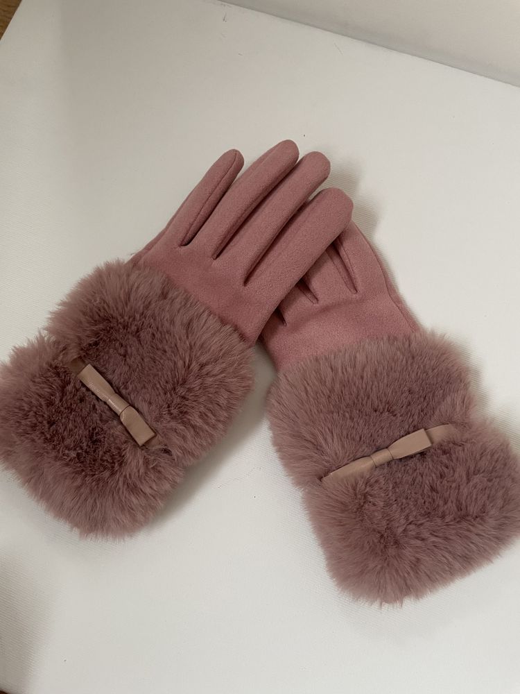 Rękawiczki z futerkiem kokardka