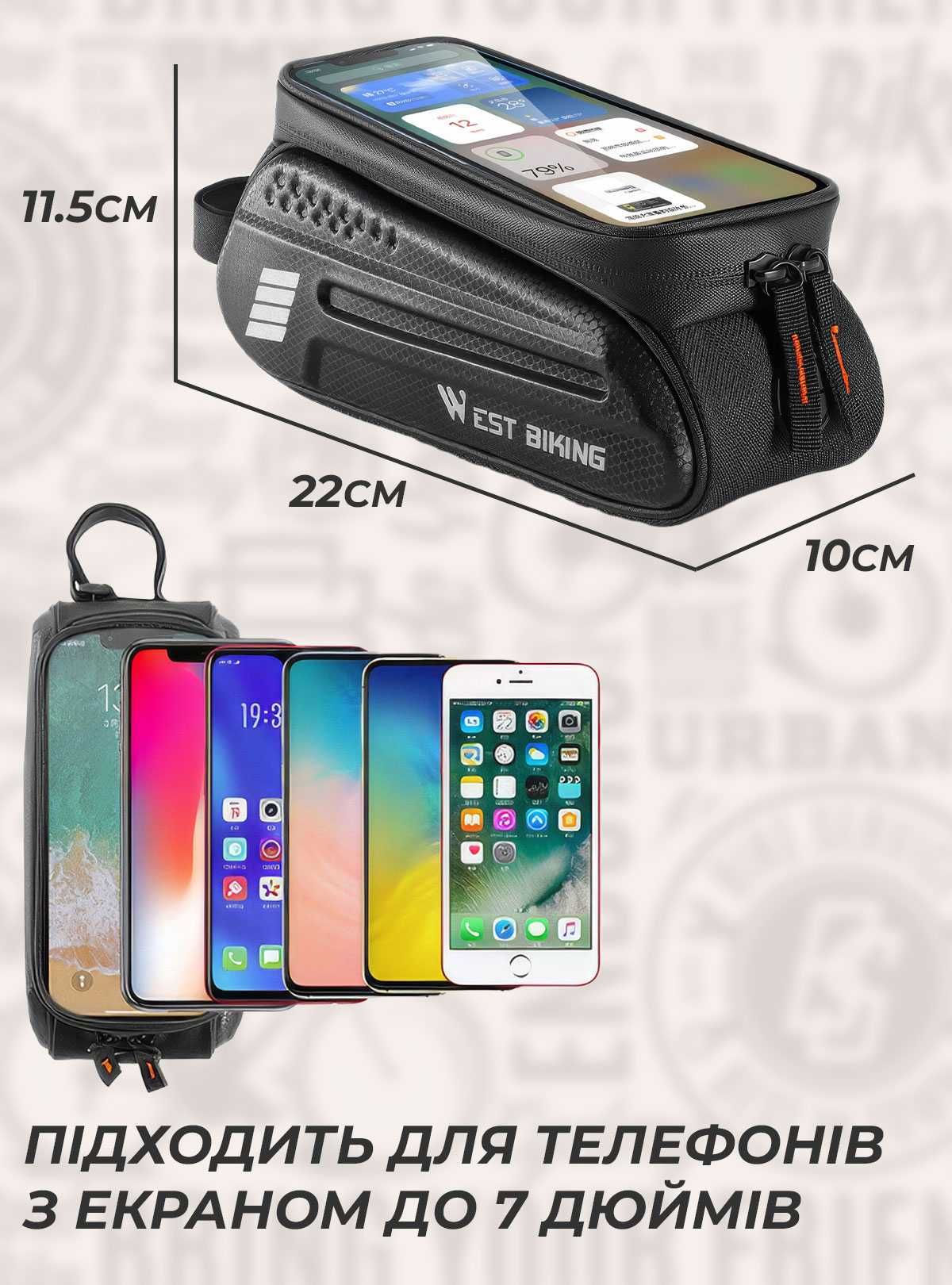Велосумка на раму для телефона / Велосипедная сумка для смартфона