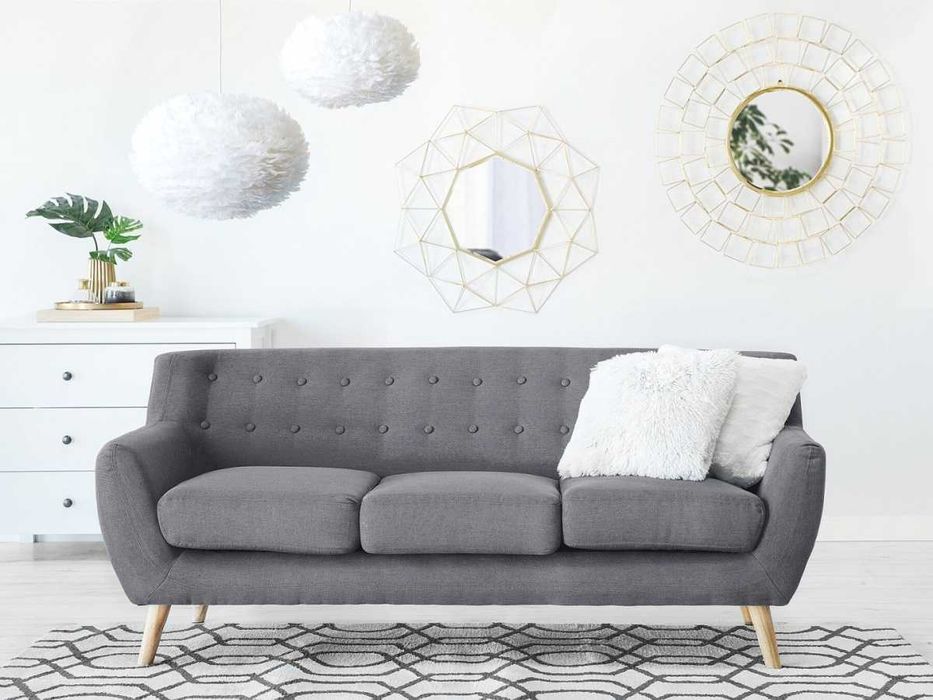 Beliani MOTALA – Sofa 3-osobowa, Szara, Styl Retro, Dębowe Nogi
