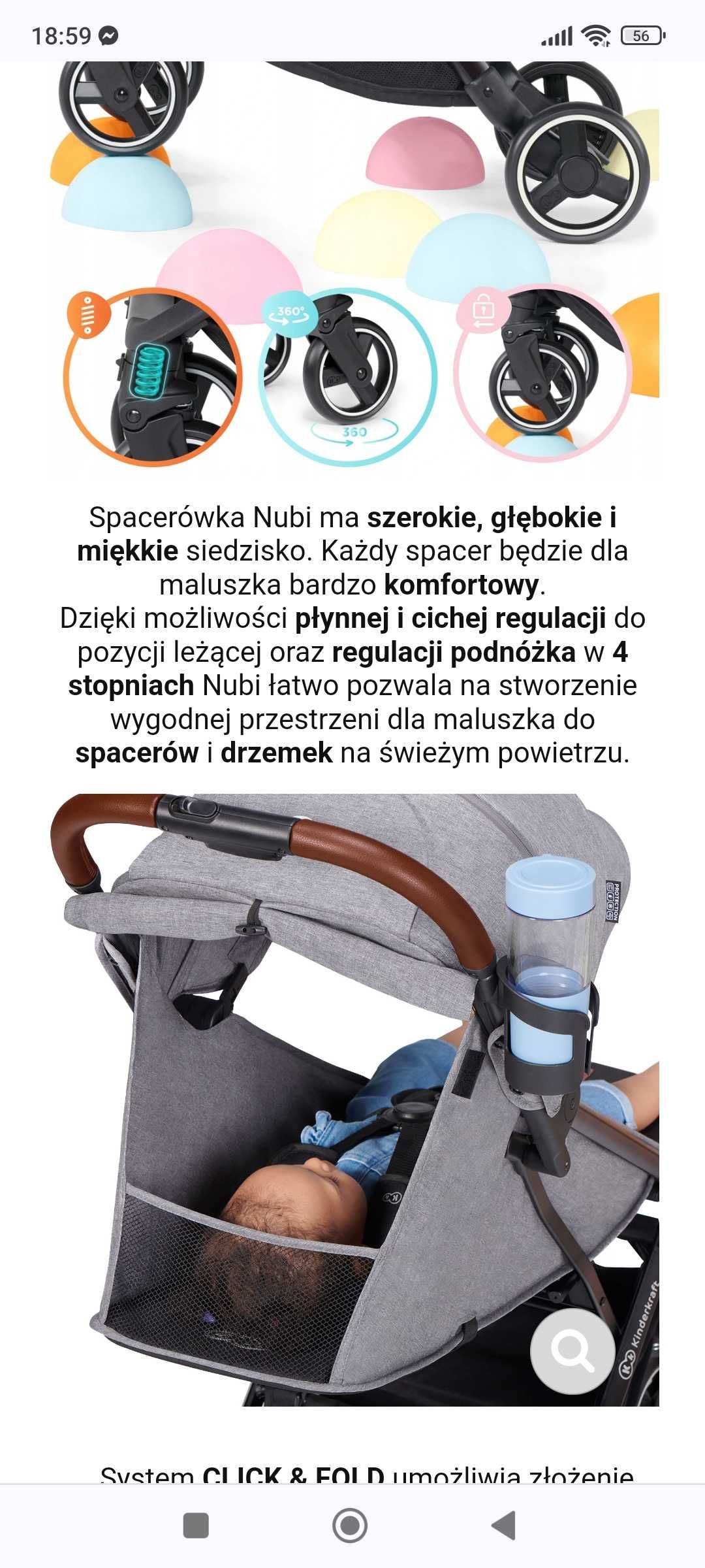 KinderKraft spacerówka wózek róż  lekki Nubi + folia