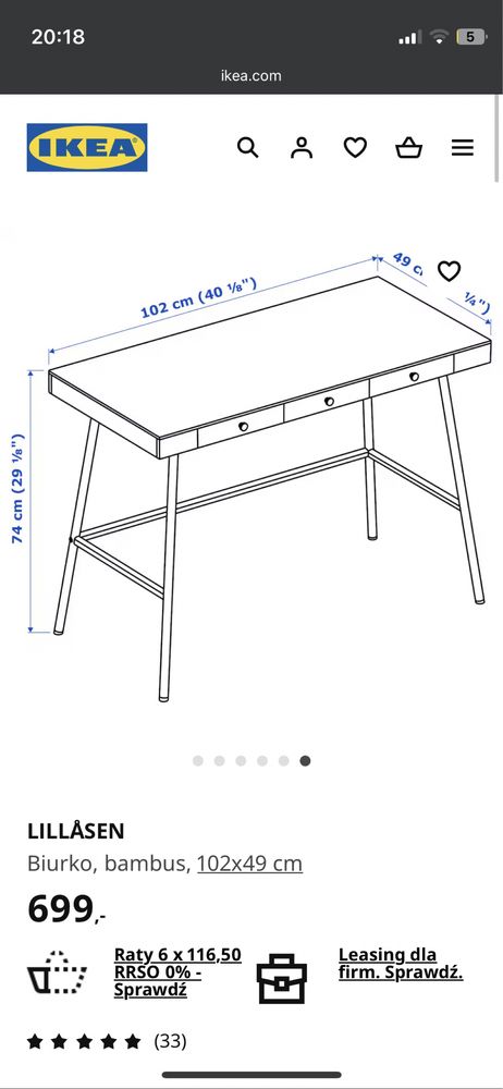 Sprzedam designerskie biurko LILLÅSEN IKEA Bambus