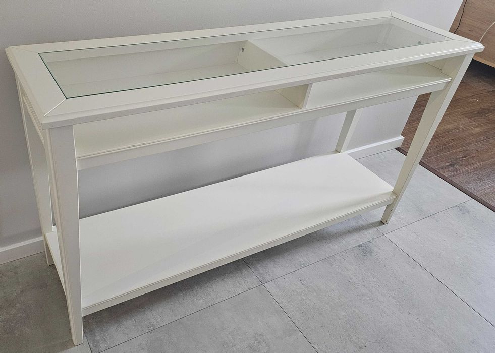 Konsola IKEA Liatrop biała, szklany blat