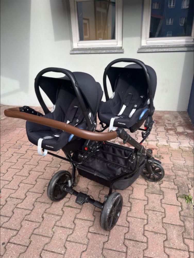 Wózek dla bliźniąt - Dorjan Twin Quick 3w1 + Maxi Cosi Family Fix