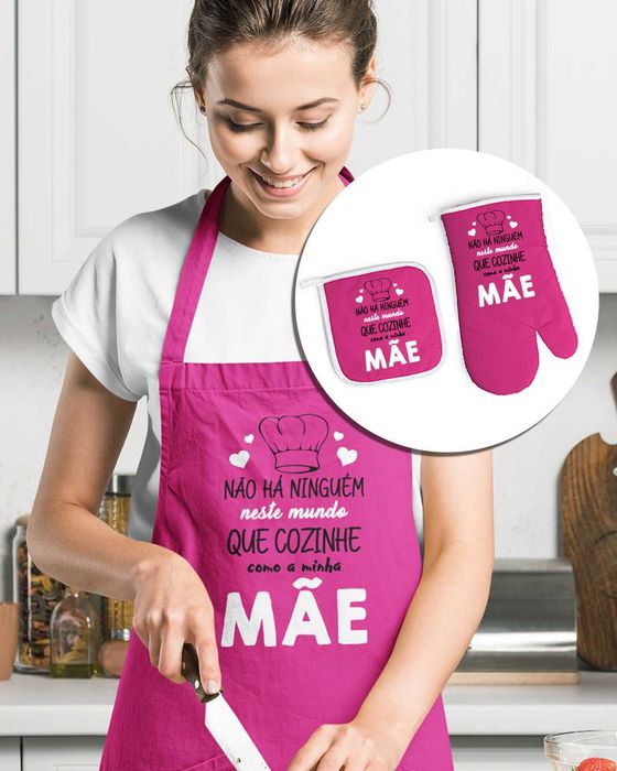 Dia da Mãe - Conjunto de Avental com luva e pega Personalizados