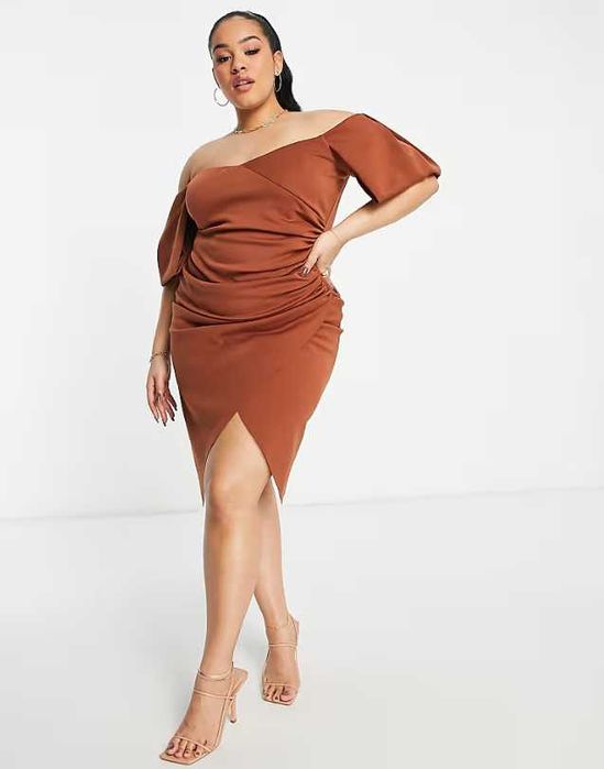Стильное облегающее плотное платье с оборками открытые плечи ASOS XL