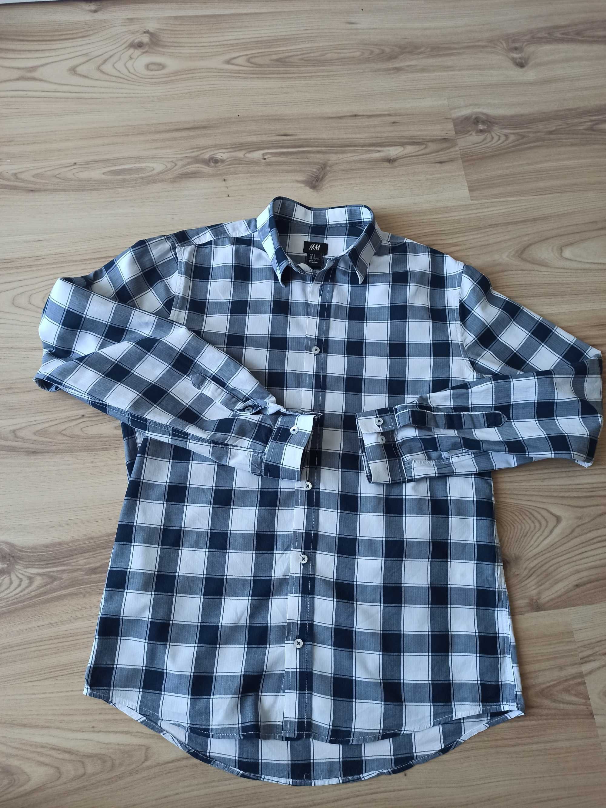 Koszula H&M w biało-granatową kratę S.
