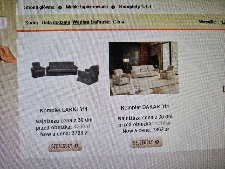 Elegancki zestaw wypoczynkowy – sofa 3-1-1