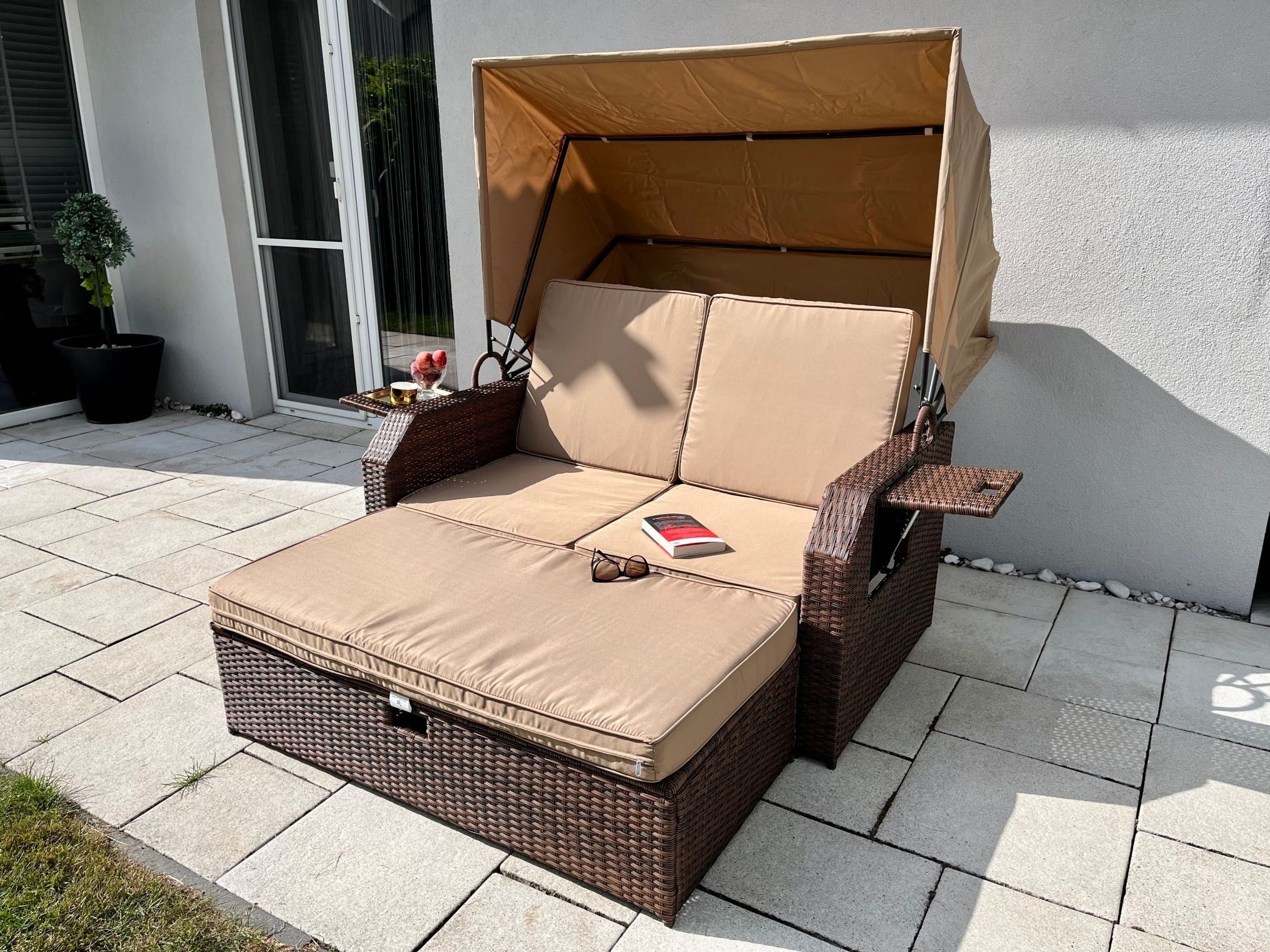 Leżanka CAPRI sofa pufa technorattan brąz