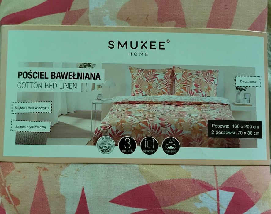 Nowa pościel DWUSTRONNA BAWEŁNIANA 160x200 cm + prześcieradło SATYNOWE