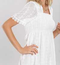 Nowa biała sukienka haftowana, rozkloszowana, 100% bawełna, S/M