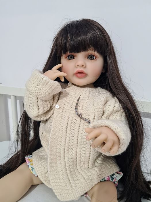 Lalka Reborn dziewczynka 55cm realistyczna włosy bobas noworodek