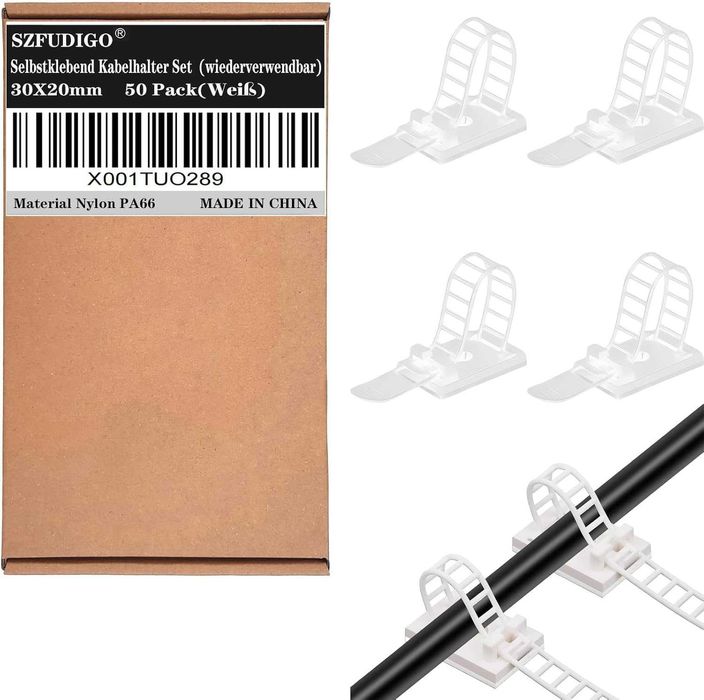 SZFUDIGO Organizer na biurko, opaski kablowe, samoprzylepne 50szt.