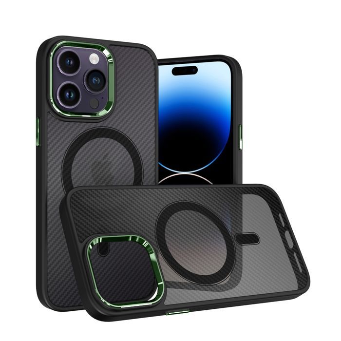 Tel Protect Magnetic Carbon Case Do Iphone 14 Czarno-Zielony